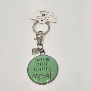 Mary Square Teal Mint Green Enamel Keychain Caffeine Carpool Cocktails Repeat